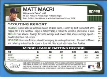 2008 Bowman Draft Picks & Prospects - Blue #BDP28 Matt Macri Back