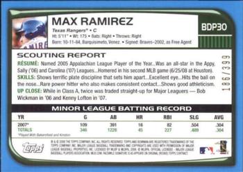 2008 Bowman Draft Picks & Prospects - Blue #BDP30 Max Ramirez Back