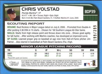 2008 Bowman Draft Picks & Prospects - Blue #BDP39 Chris Volstad Back