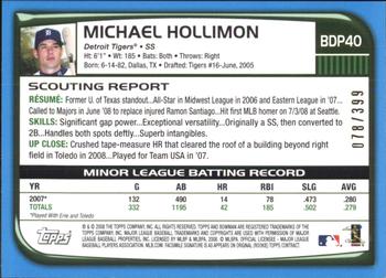 2008 Bowman Draft Picks & Prospects - Blue #BDP40 Michael Hollimon Back
