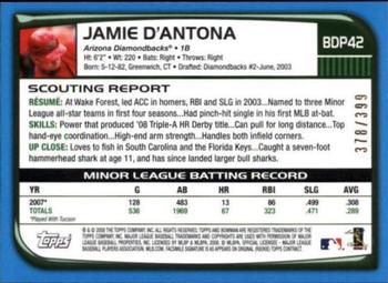 2008 Bowman Draft Picks & Prospects - Blue #BDP42 Jamie D'Antona Back