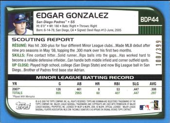2008 Bowman Draft Picks & Prospects - Blue #BDP44 Edgar Gonzalez Back