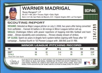 2008 Bowman Draft Picks & Prospects - Blue #BDP46 Warner Madrigal Back