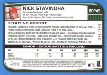 2008 Bowman Draft Picks & Prospects - Blue #BDP49 Nick Stavinoha Back