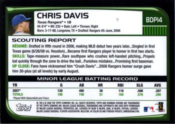 2008 Bowman Draft Picks & Prospects - Chrome #BDP14 Chris Davis Back