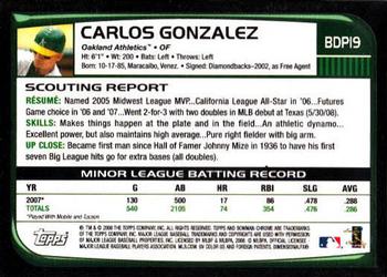 2008 Bowman Draft Picks & Prospects - Chrome #BDP19 Carlos Gonzalez Back