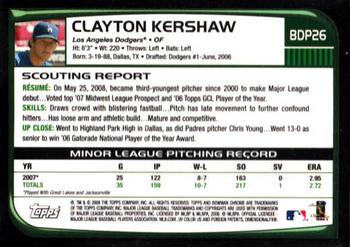 2008 Bowman Draft Picks & Prospects - Chrome #BDP26a Clayton Kershaw Back