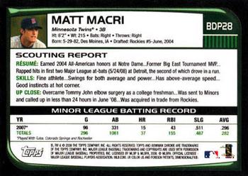 2008 Bowman Draft Picks & Prospects - Chrome #BDP28 Matt Macri Back