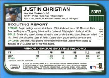 2008 Bowman Draft Picks & Prospects - Chrome Blue Refractors #BDP13 Justin Christian Back