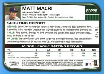 2008 Bowman Draft Picks & Prospects - Chrome Blue Refractors #BDP28 Matt Macri Back