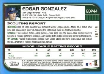 2008 Bowman Draft Picks & Prospects - Chrome Blue Refractors #BDP44 Edgar Gonzalez Back
