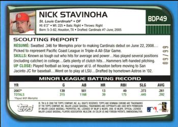 2008 Bowman Draft Picks & Prospects - Chrome Blue Refractors #BDP49 Nick Stavinoha Back