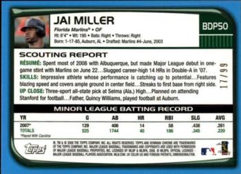 2008 Bowman Draft Picks & Prospects - Chrome Blue Refractors #BDP50 Jai Miller Back