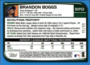 2008 Bowman Draft Picks & Prospects - Chrome Blue Refractors #BDP52 Brandon Boggs Back