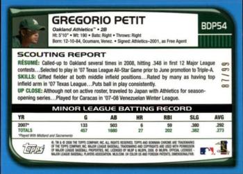 2008 Bowman Draft Picks & Prospects - Chrome Blue Refractors #BDP54 Gregorio Petit Back