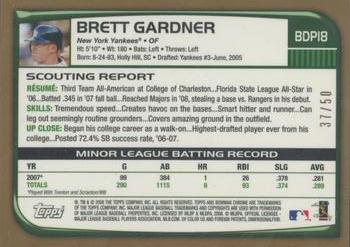 2008 Bowman Draft Picks & Prospects - Chrome Gold Refractors #BDP18 Brett Gardner Back