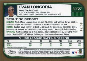 2008 Bowman Draft Picks & Prospects - Chrome Gold Refractors #BDP27a Evan Longoria Back