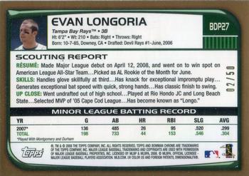 2008 Bowman Draft Picks & Prospects - Chrome Gold Refractors #BDP27b Evan Longoria Back