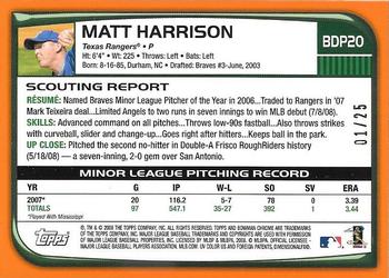 2008 Bowman Draft Picks & Prospects - Chrome Orange Refractors #BDP20 Matt Harrison Back