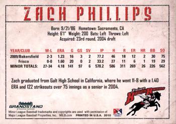 2010 Grandstand Frisco RoughRiders #NNO Zach Phillips Back