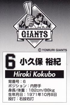 2006 Yomiuri Giants 3D #NNO Hiroki Kokubo Back