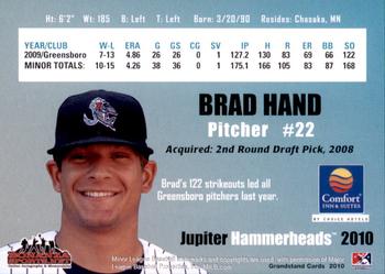 2010 Grandstand Jupiter Hammerheads #NNO Brad Hand Back