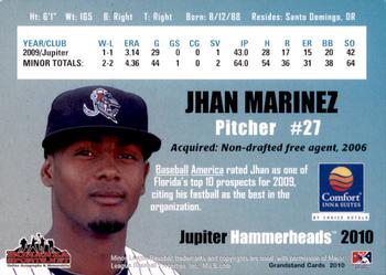 2010 Grandstand Jupiter Hammerheads #NNO Jhan Marinez Back