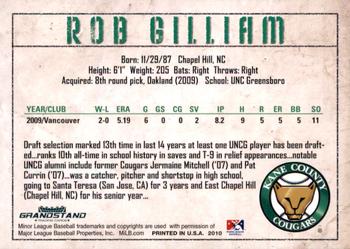 2010 Grandstand Kane County Cougars #NNO Rob Gilliam Back