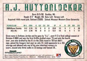 2010 Grandstand Kane County Cougars #NNO A.J. Huttenlocker Back