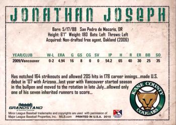 2010 Grandstand Kane County Cougars #NNO Jonathan Joseph Back