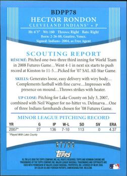 2008 Bowman Draft Picks & Prospects - Chrome Prospects Blue Refractors #BDPP78 Hector Rondon Back