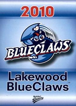 2010 MultiAd Lakewood BlueClaws #1 Header Card Front