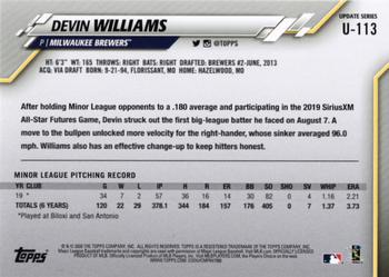 2020 Topps Update #U-113 Devin Williams Back