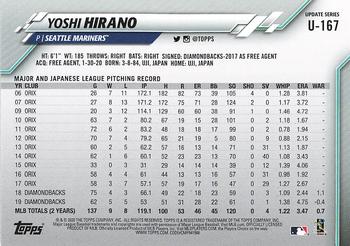 2020 Topps Update #U-167 Yoshi Hirano Back