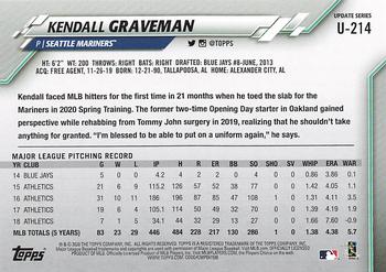 2020 Topps Update #U-214 Kendall Graveman Back