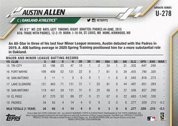 2020 Topps Update #U-278 Austin Allen Back