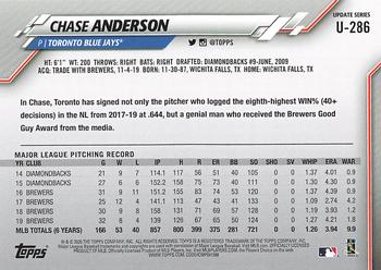 2020 Topps Update #U-286 Chase Anderson Back