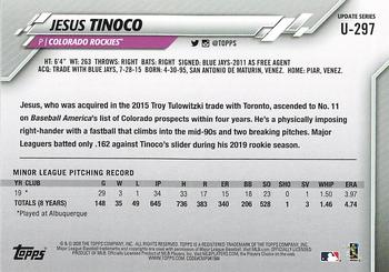 2020 Topps Update #U-297 Jesus Tinoco Back