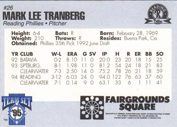 1995 Reading Phillies #NNO Mark Tranberg Back