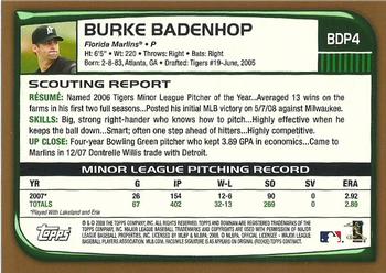 2008 Bowman Draft Picks & Prospects - Gold #BDP4 Burke Badenhop  Back