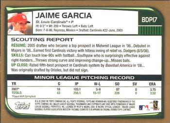 2008 Bowman Draft Picks & Prospects - Gold #BDP17 Jaime Garcia  Back