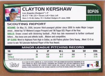 2008 Bowman Draft Picks & Prospects - Gold #BDP26 Clayton Kershaw  Back