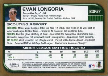 2008 Bowman Draft Picks & Prospects - Gold #BDP27 Evan Longoria  Back