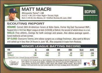2008 Bowman Draft Picks & Prospects - Gold #BDP28 Matt Macri  Back