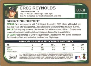2008 Bowman Draft Picks & Prospects - Gold #BDP31 Greg Reynolds  Back