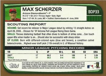 2008 Bowman Draft Picks & Prospects - Gold #BDP33 Max Scherzer  Back