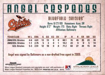 2010 Grandstand Appalachian League Top Prospects #NNO Angel Cespedes Back