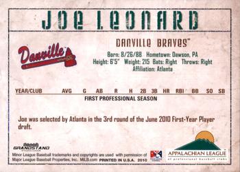 2010 Grandstand Appalachian League Top Prospects #NNO Joe Leonard Back