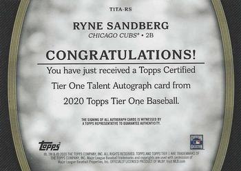 2020 Topps Tier One - Tier One Talent Autographs #T1TA-RS Ryne Sandberg Back
