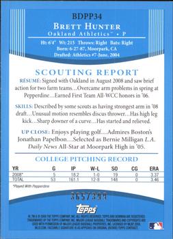 2008 Bowman Draft Picks & Prospects - Prospects Blue #BDPP34 Brett Hunter Back